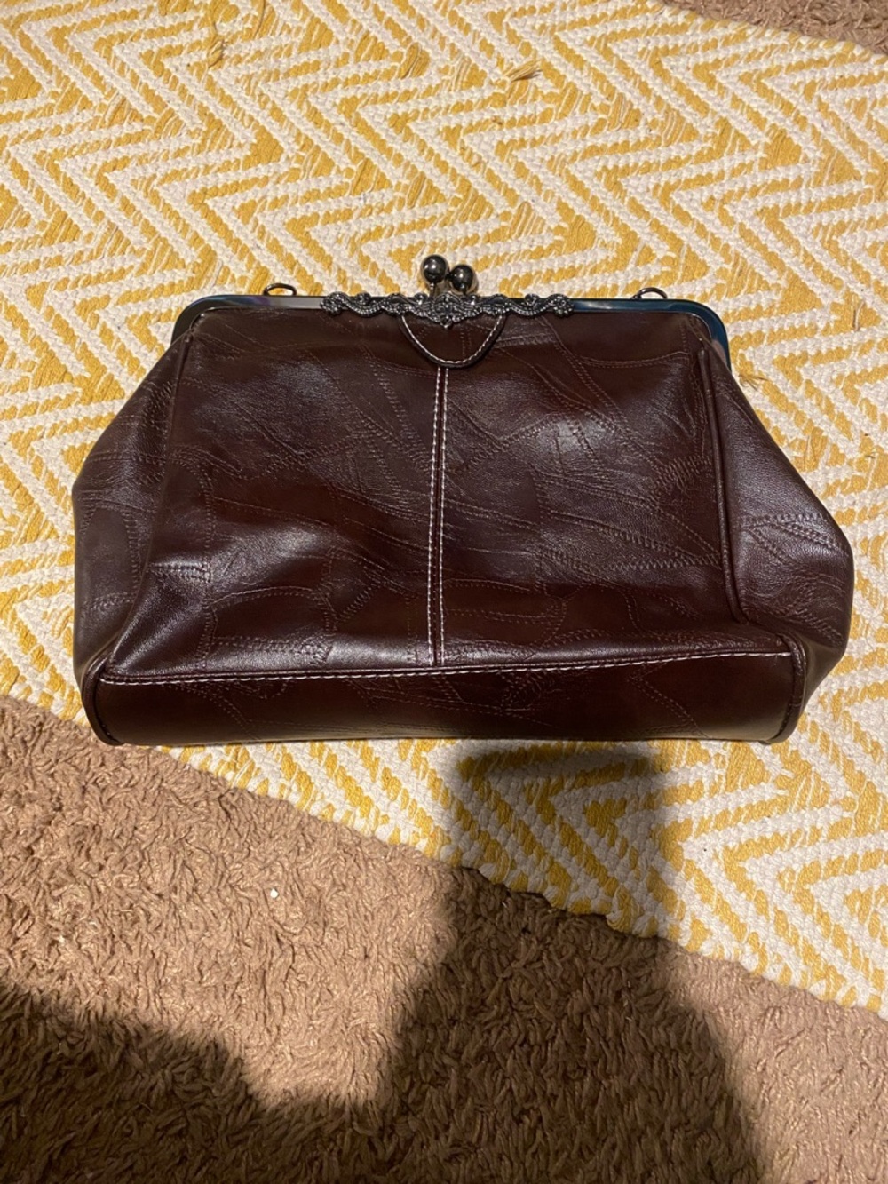 Classic Dark Brown Vegan Leather Kiss-Lock Convertible Clutch NWOT
